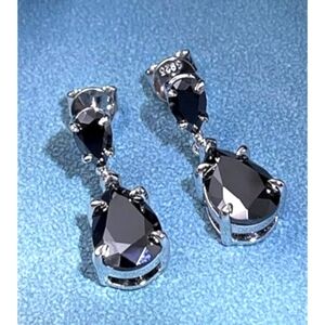 Black Moissanite Teardrop Earrings, 4.4Ct